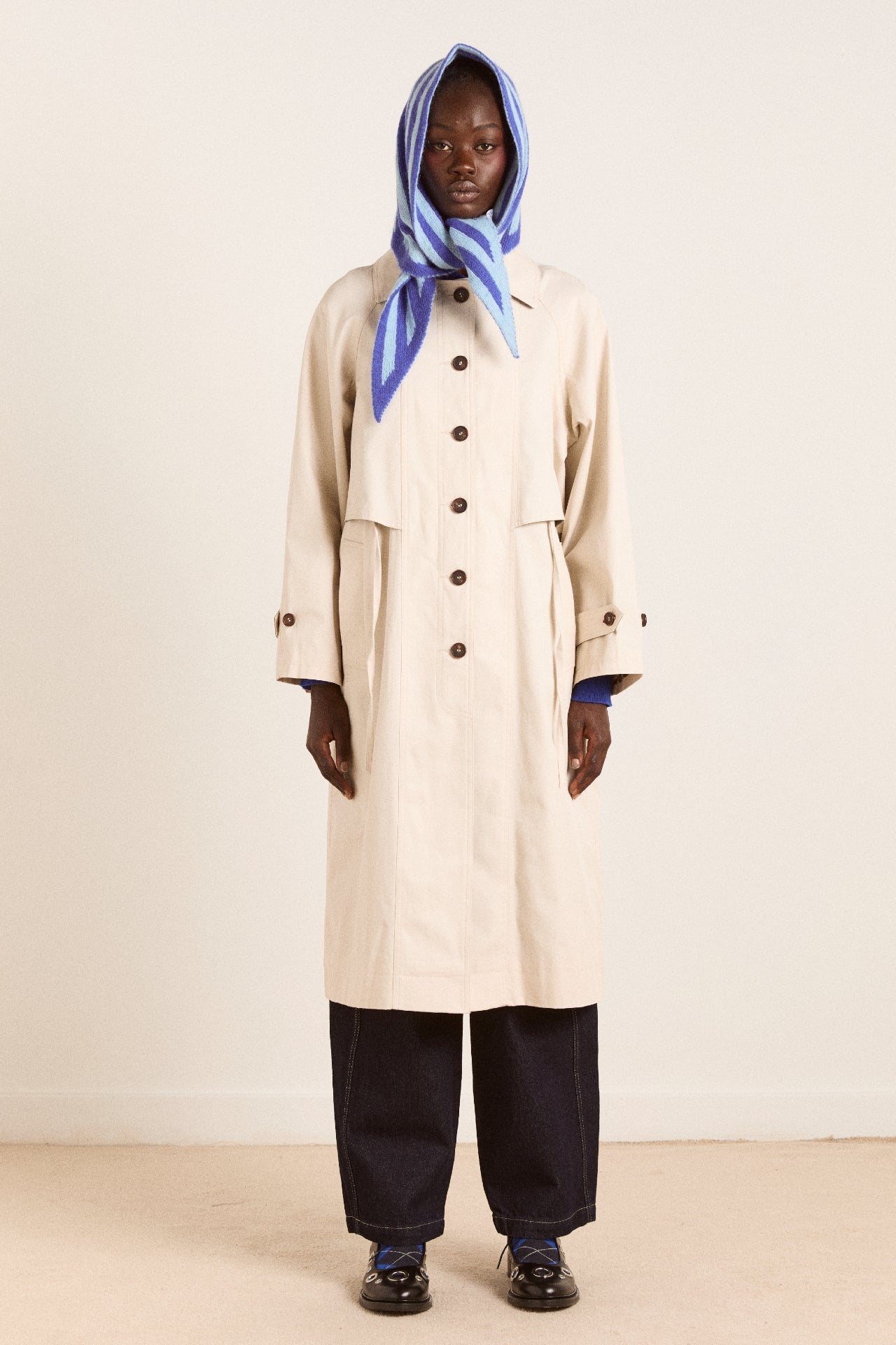 Knitted Stripe Triangle Scarf - Cobalt & Baby Blue