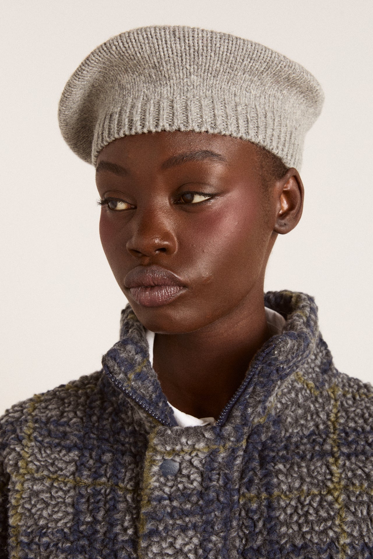 Knitted Wool Beret with Bow Detail