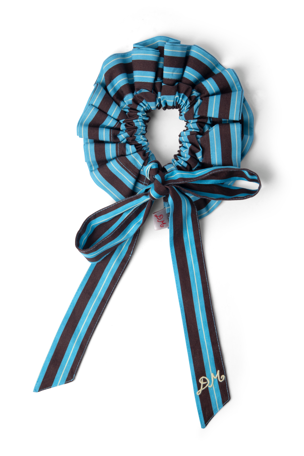 garter bun wrap in blue/choc stripe