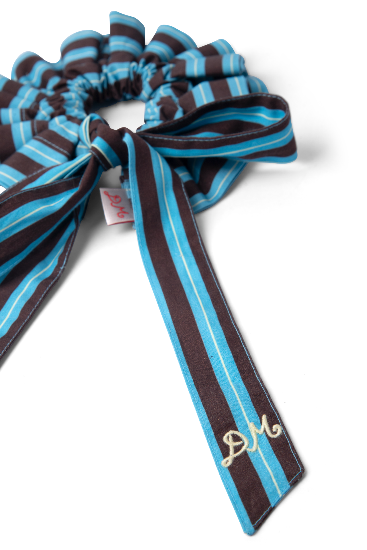 garter bun wrap in blue/choc stripe