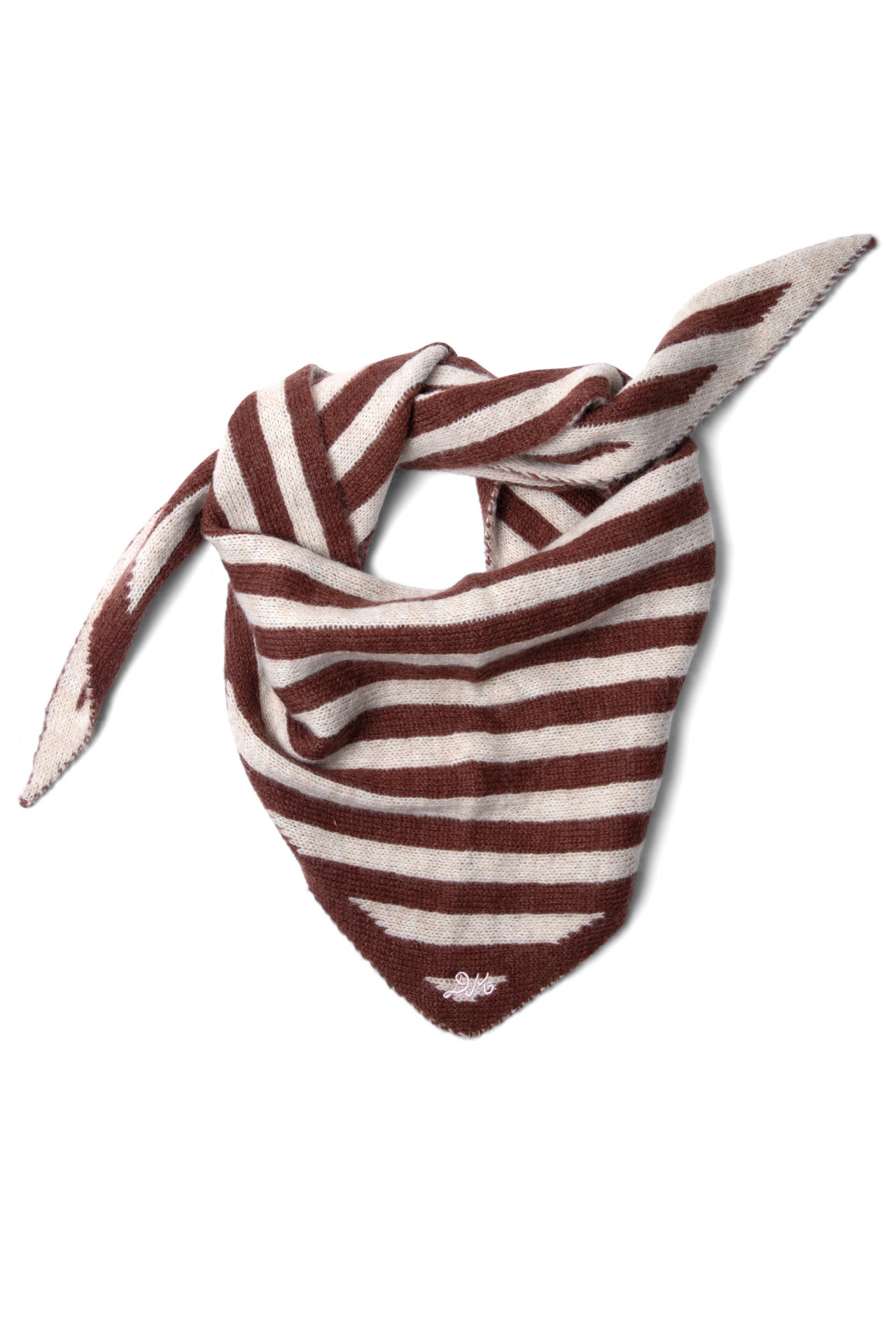 Knitted Stripe Triangle Scarf- Choc & Ecru