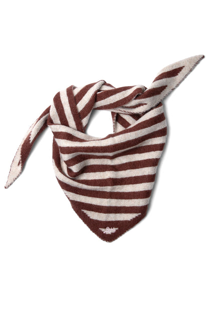 Knitted Stripe Triangle Scarf- Choc & Ecru