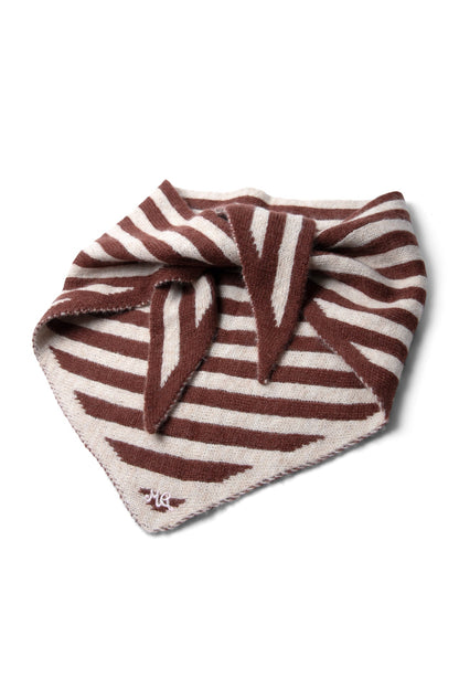 Knitted Stripe Triangle Scarf- Choc & Ecru