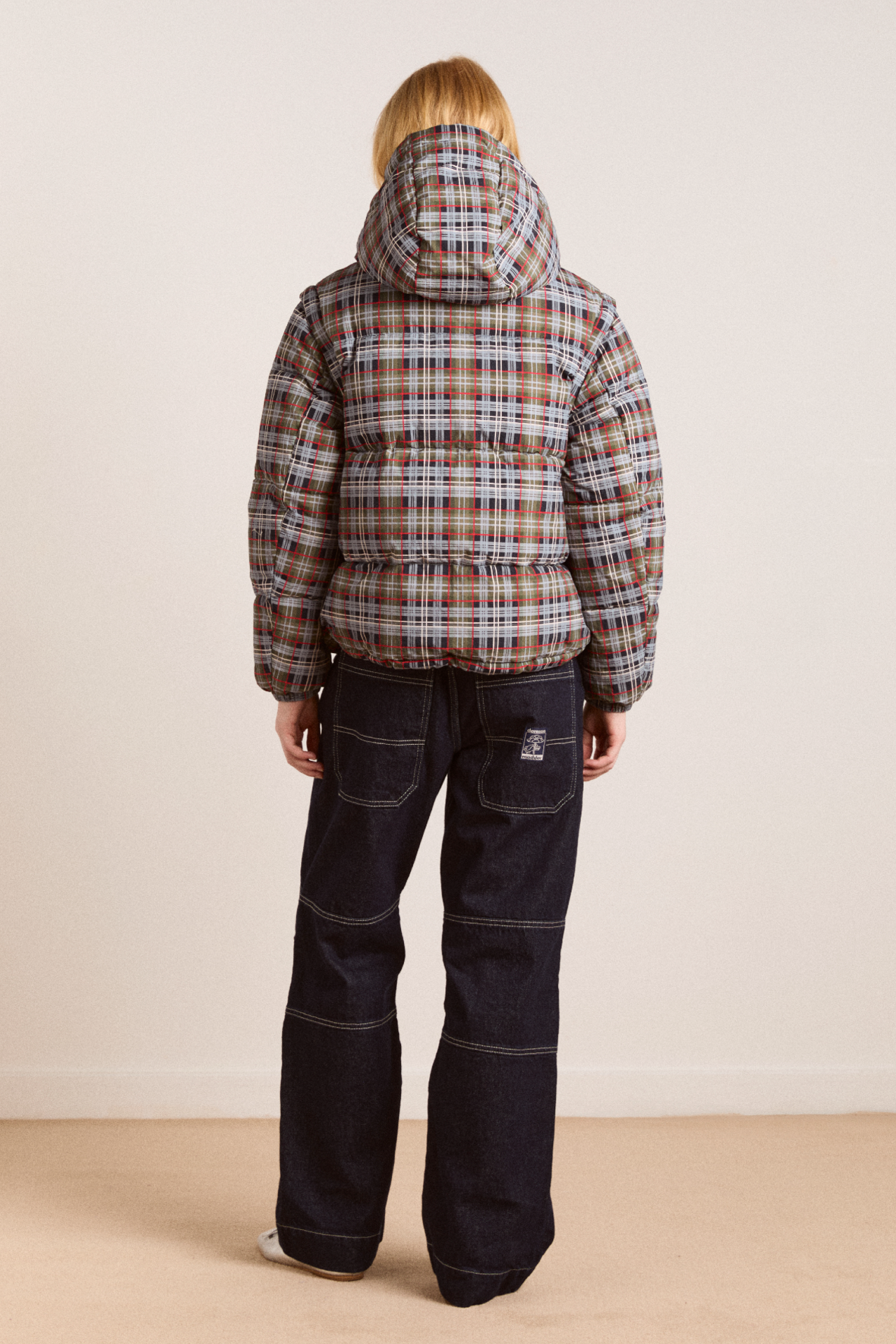 pearl hooded puffer - multi check