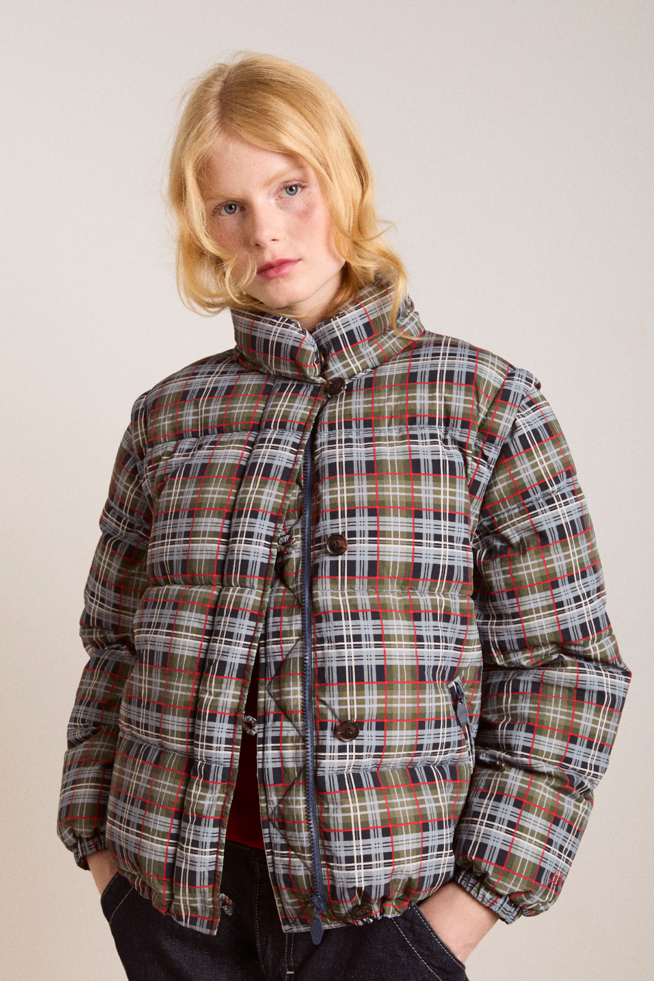 pearl hooded puffer - multi check