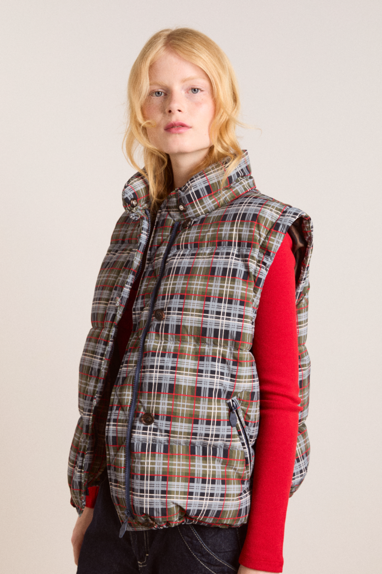pearl hooded puffer - multi check