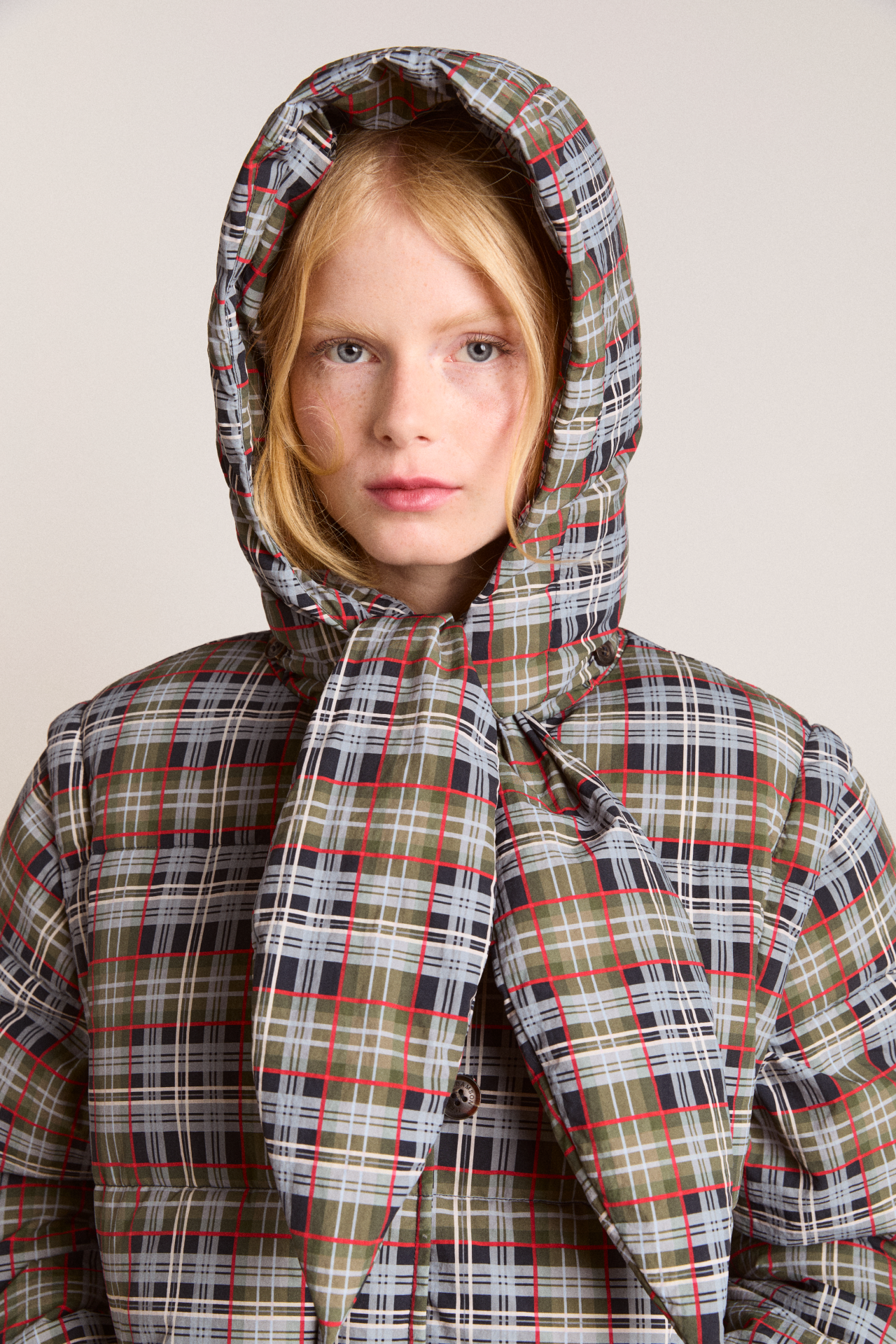 pearl hooded puffer - multi check