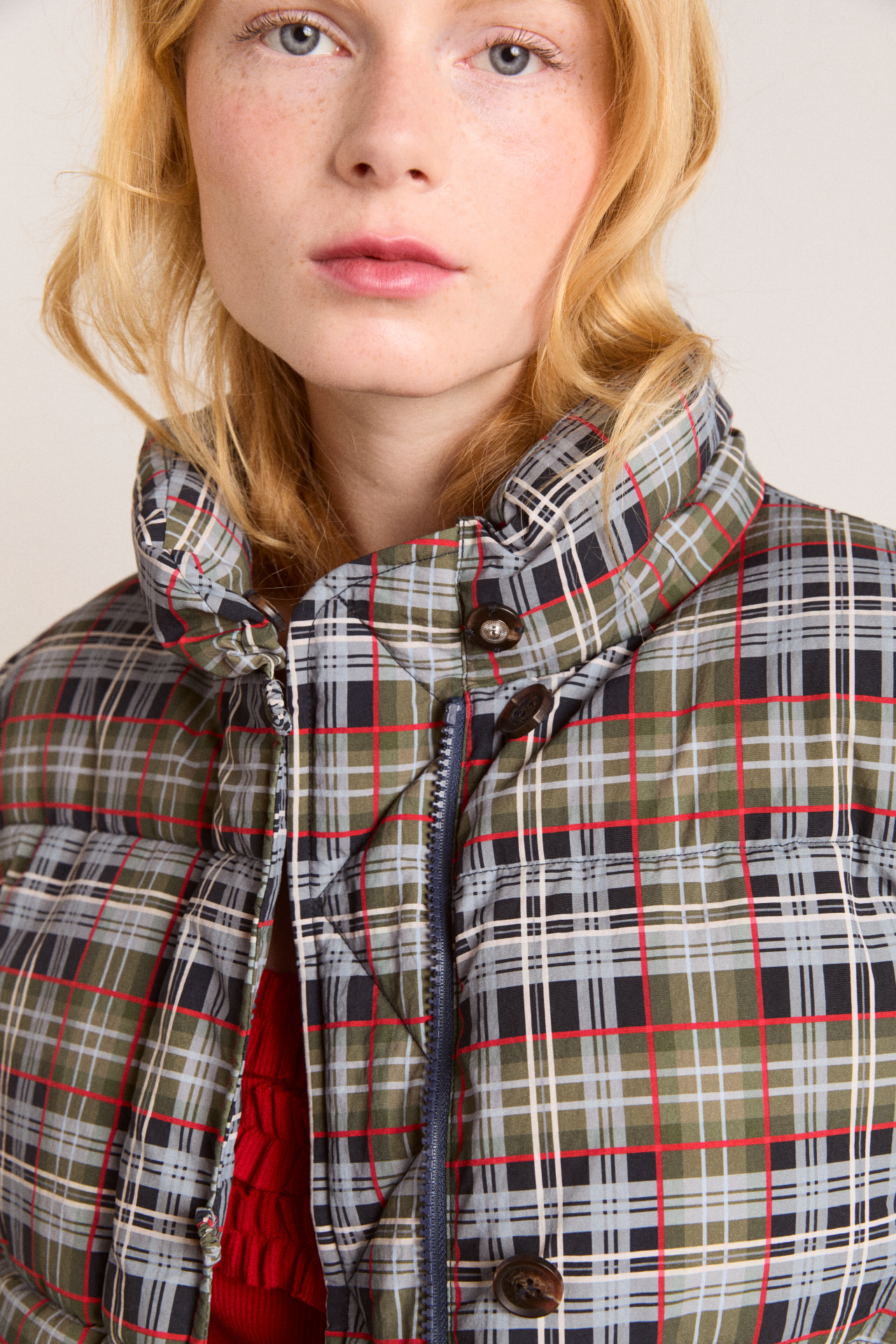 pearl hooded puffer - multi check