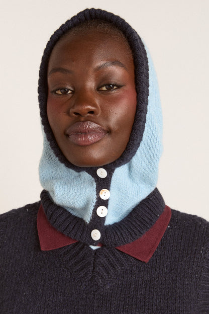 button through hood - blue