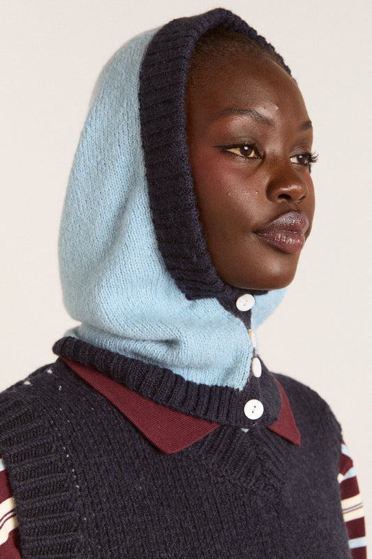 button through hood - blue