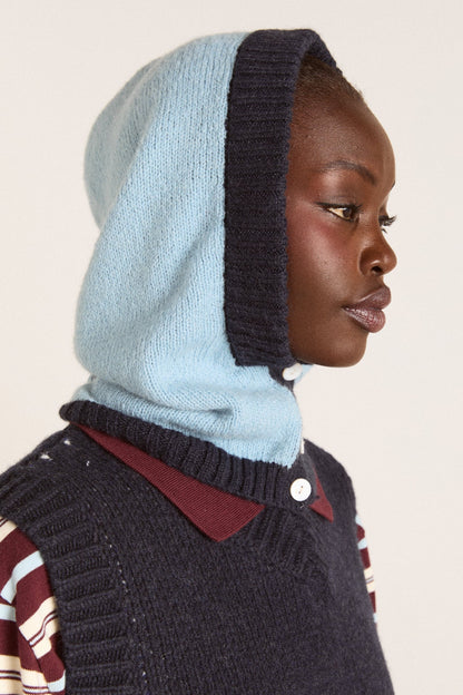 button through hood - blue