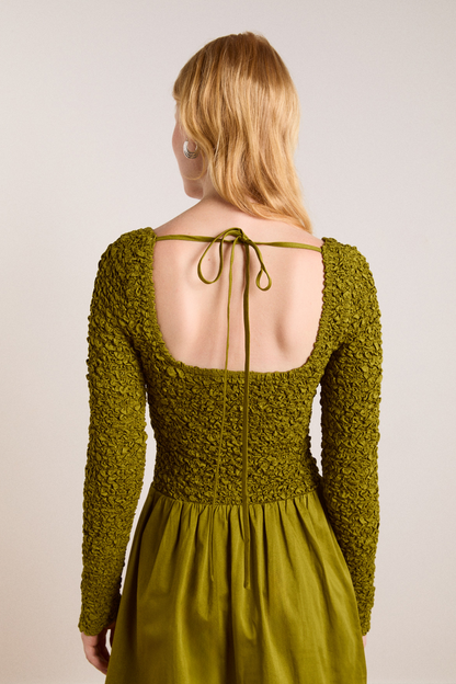 malinda super smocked mini dress - olive