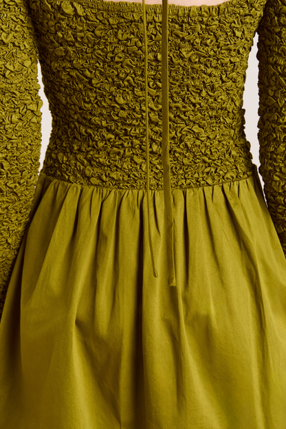 malinda super smocked mini dress - olive