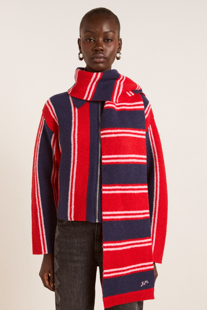 Bibi scarf in merino wool blend - red/navy stripe