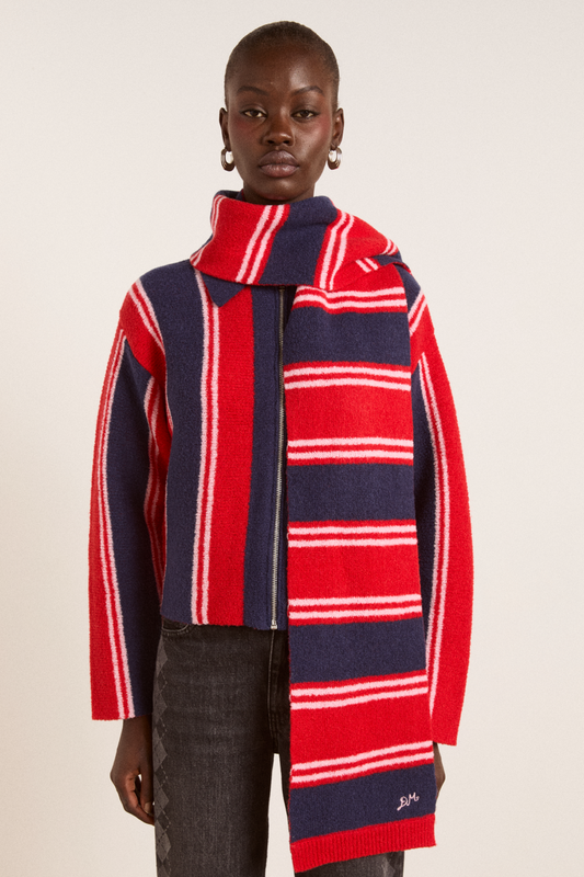 Bibi scarf in merino wool blend - red/navy stripe