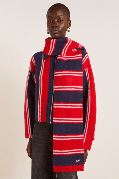 Bibi scarf in merino wool blend - red/navy stripe