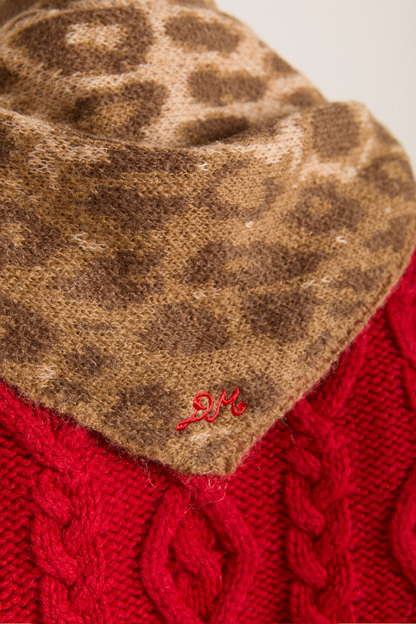 Knitted Triangle Scarf - Leopard