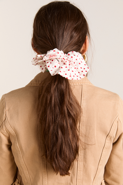frill edge scrunchie - off white and red spot