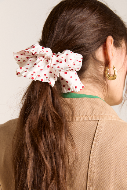 frill edge scrunchie - off white and red spot