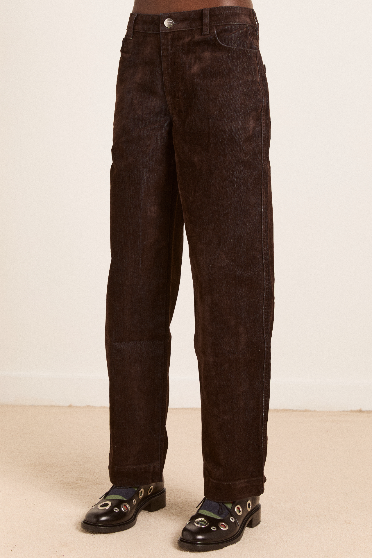 drew flocked denim jeans - chocolate brown