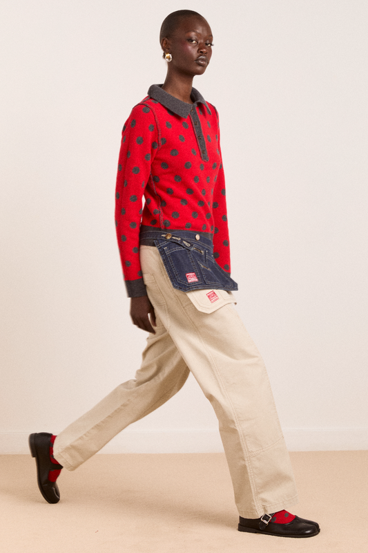 lia merino wool reversible polo jumper - red/grey