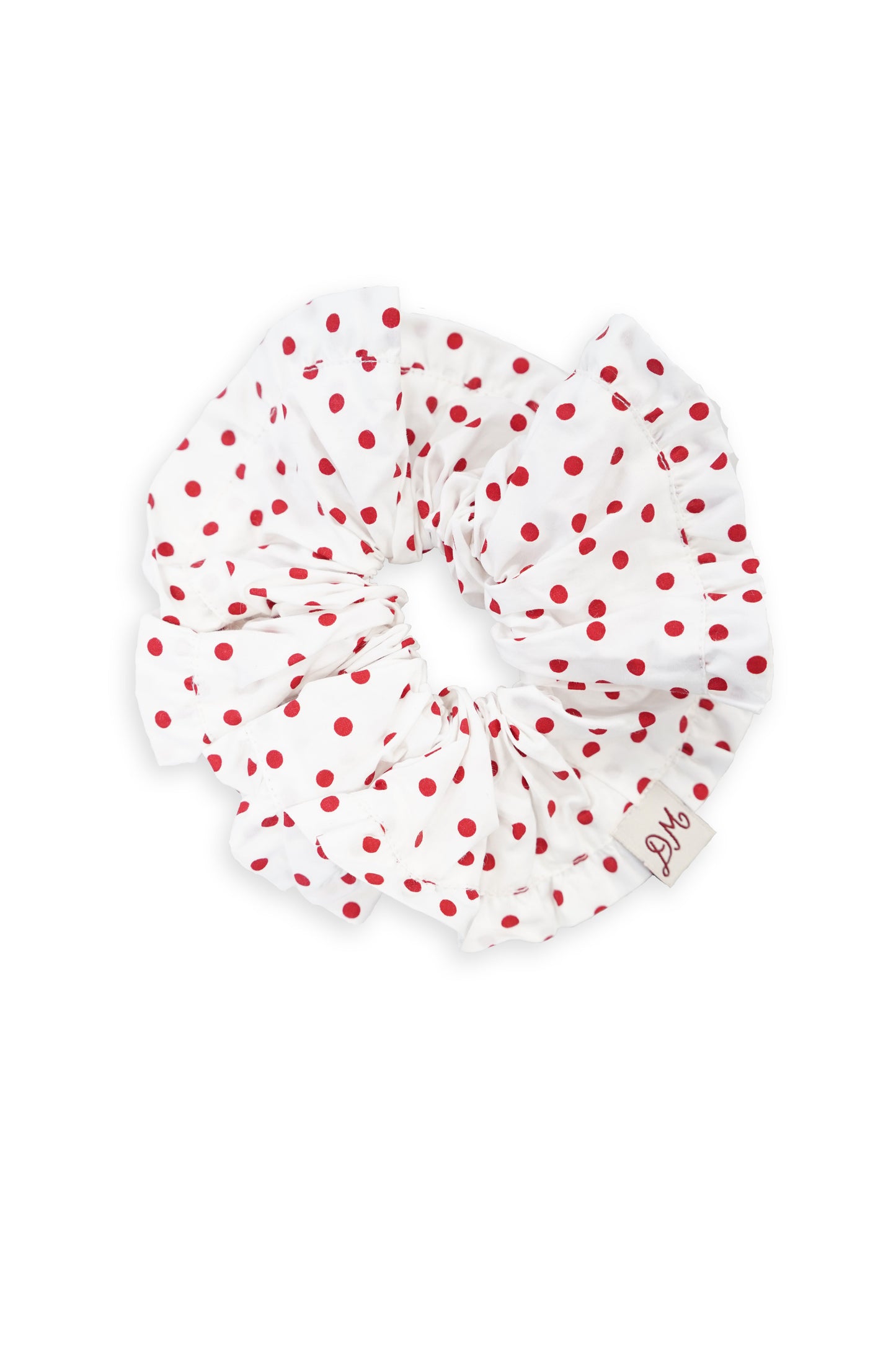frill edge scrunchie - off white and red spot