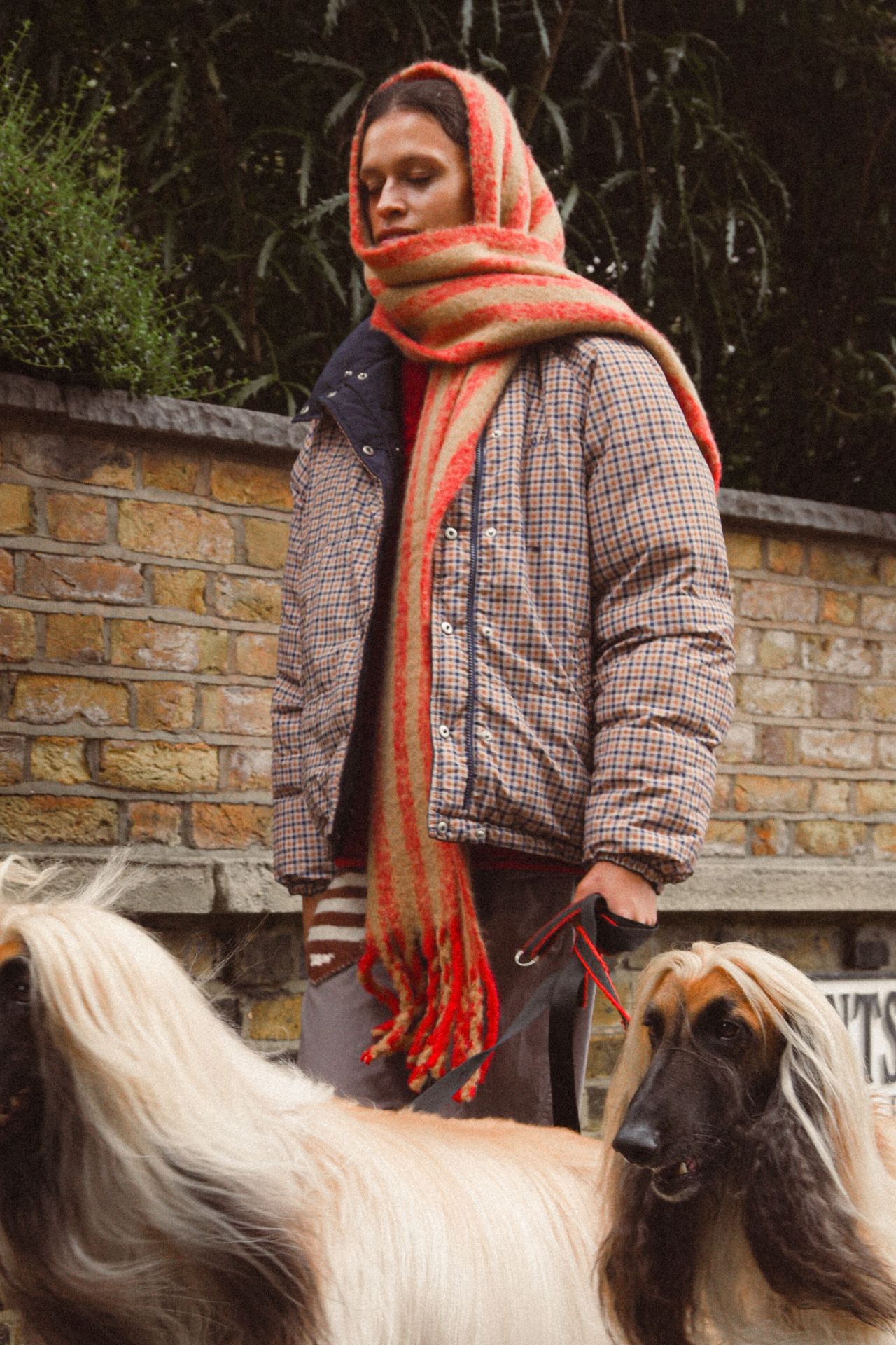 brushed oversized scarf - red/tan stripe