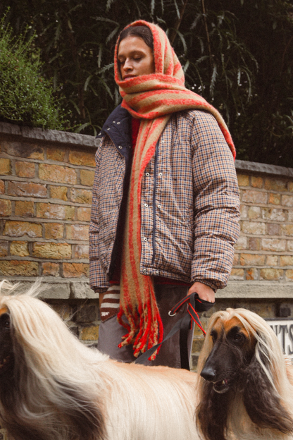 brushed oversized scarf - red/tan stripe