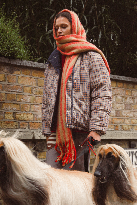 brushed oversized scarf - red/tan stripe