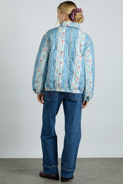 reversible claudia jacket- blue stripe & wallpaper floral