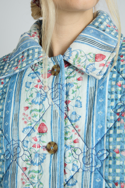 reversible claudia jacket- blue stripe & wallpaper floral