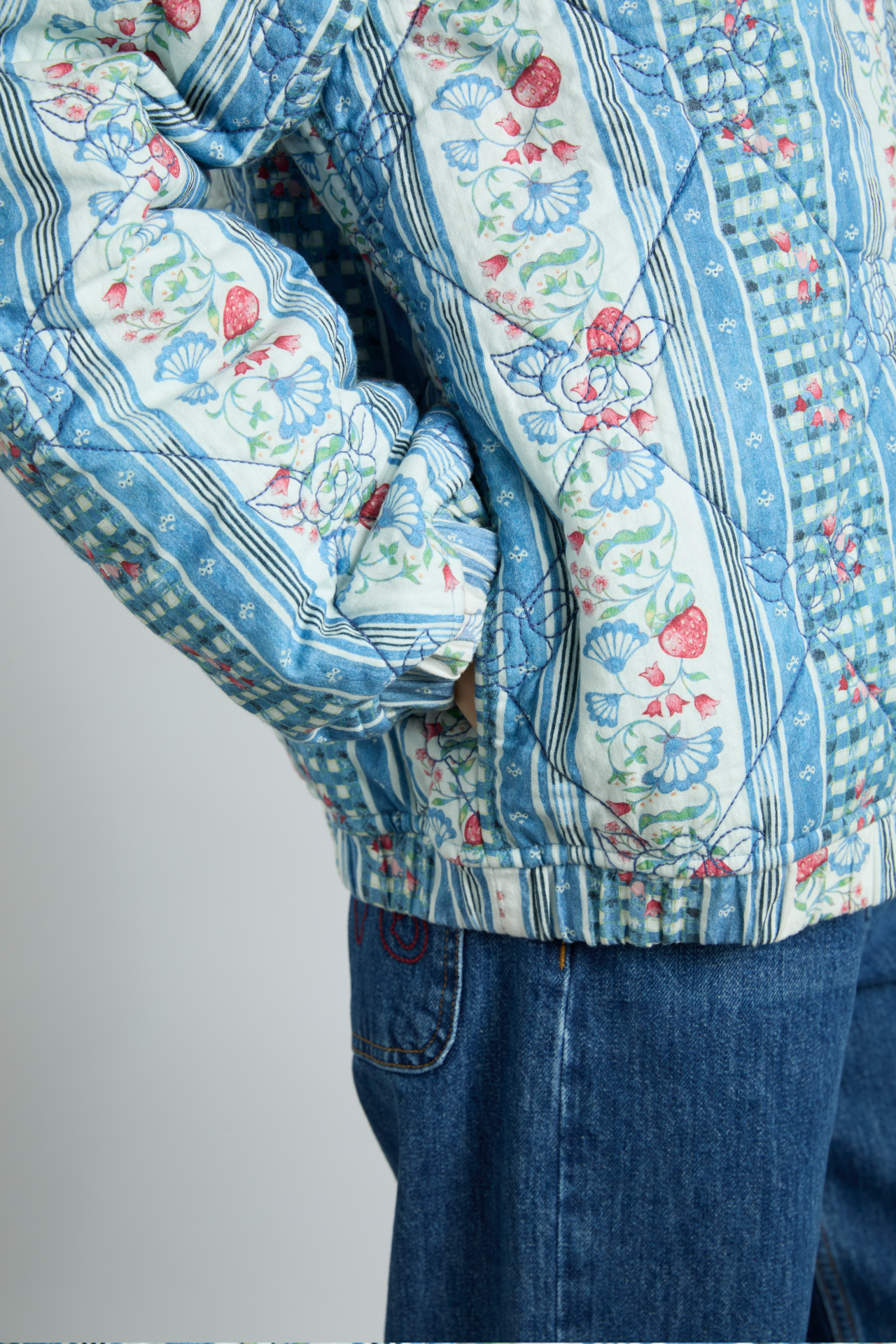 reversible claudia jacket- blue stripe & wallpaper floral