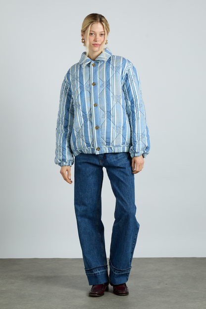 reversible claudia jacket- blue stripe & wallpaper floral