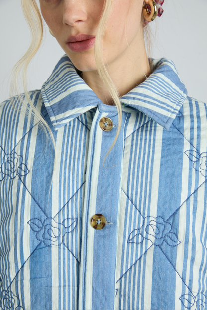 reversible claudia jacket- blue stripe & wallpaper floral
