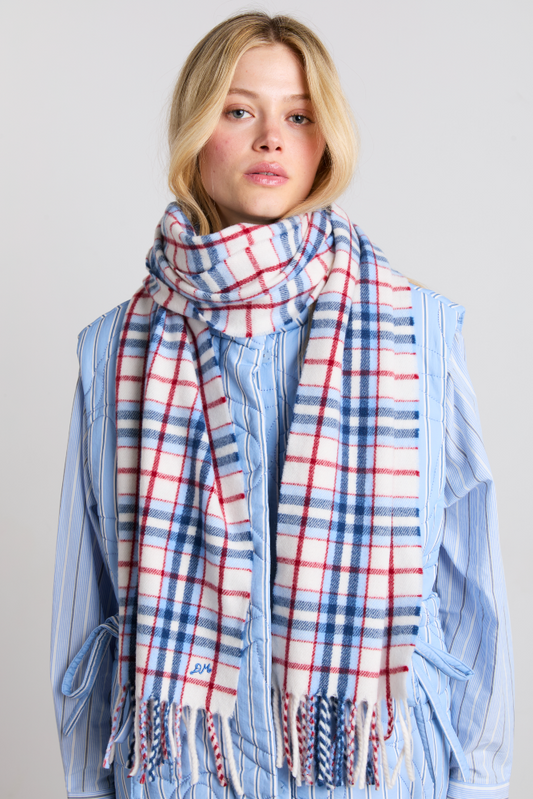 bonnie check scarf in responsible wool