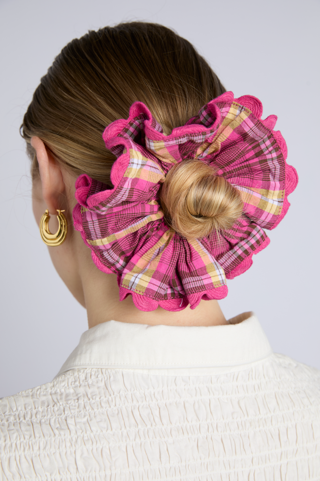 check scrunchie with rik rak edge