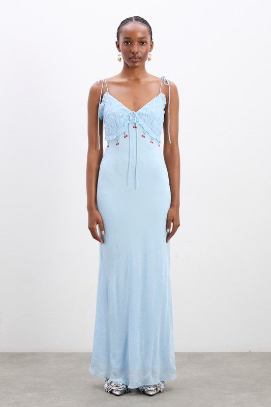isabella slip midi dress - blue monika jacquard