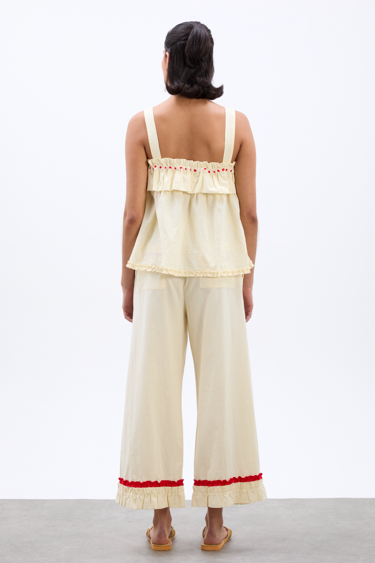 tula frilly hem trouser - butter/red