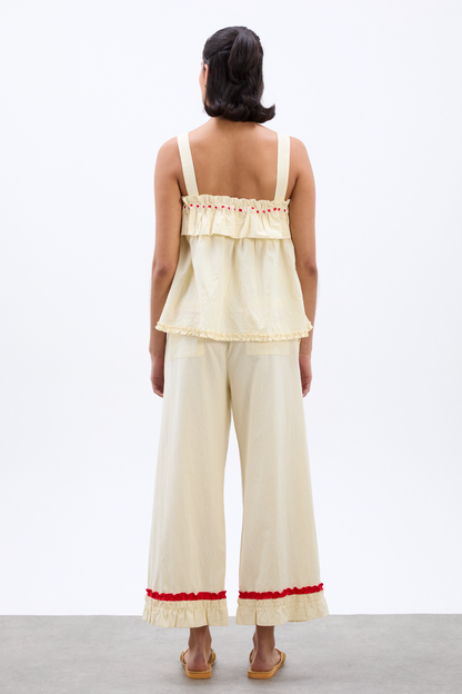 tula frilly hem trouser - butter/red