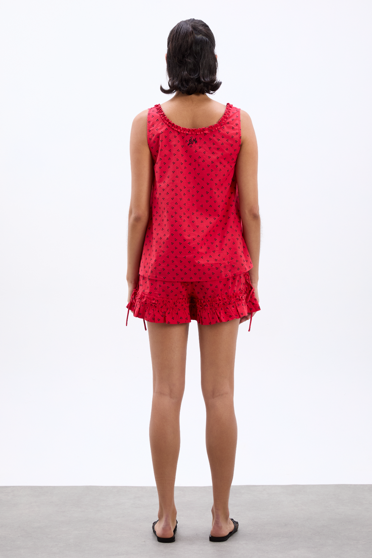 mafalda ruffle neck top - red cherry