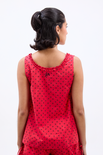 mafalda ruffle neck top - red cherry