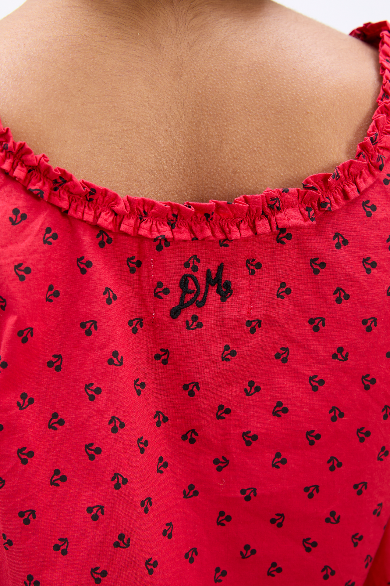 mafalda ruffle neck top - red cherry