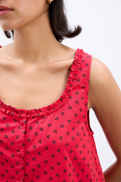mafalda ruffle neck top - red cherry