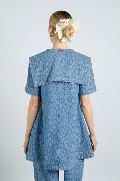 goldie dress - denim leopard laser