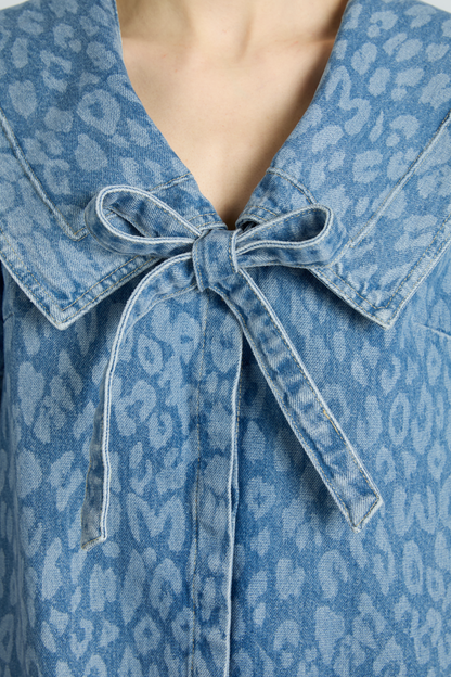 goldie dress - denim leopard laser