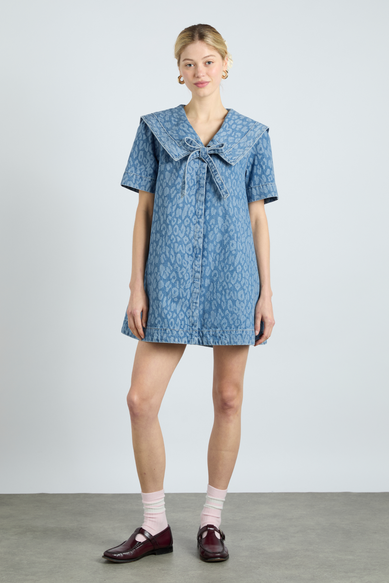goldie dress - denim leopard laser