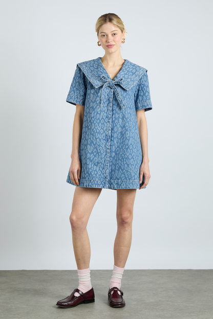 goldie dress - denim leopard laser