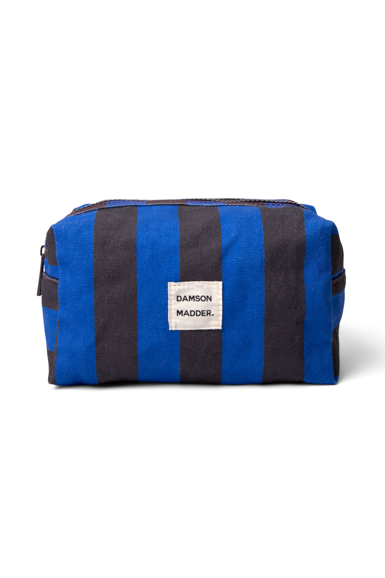canvas make up bag- blue/grey stripe