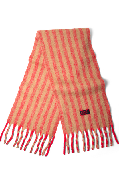 brushed oversized scarf - red/tan stripe