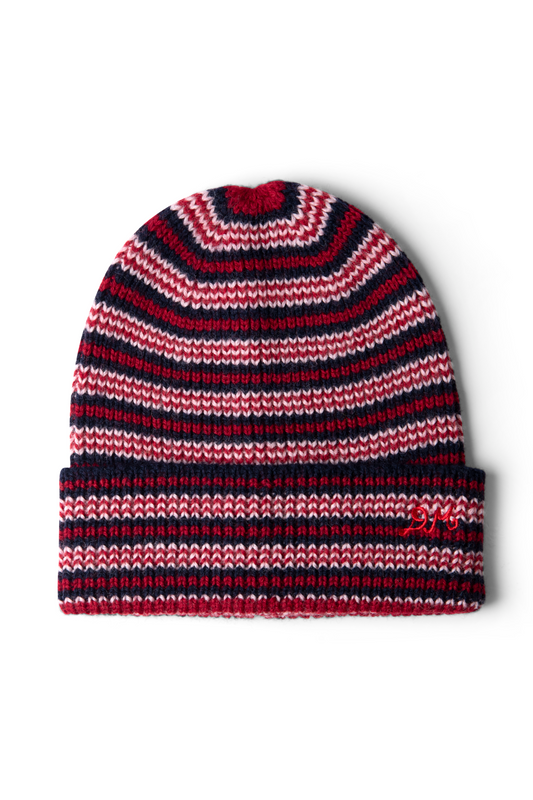 striped turn up beanie - burg / navy